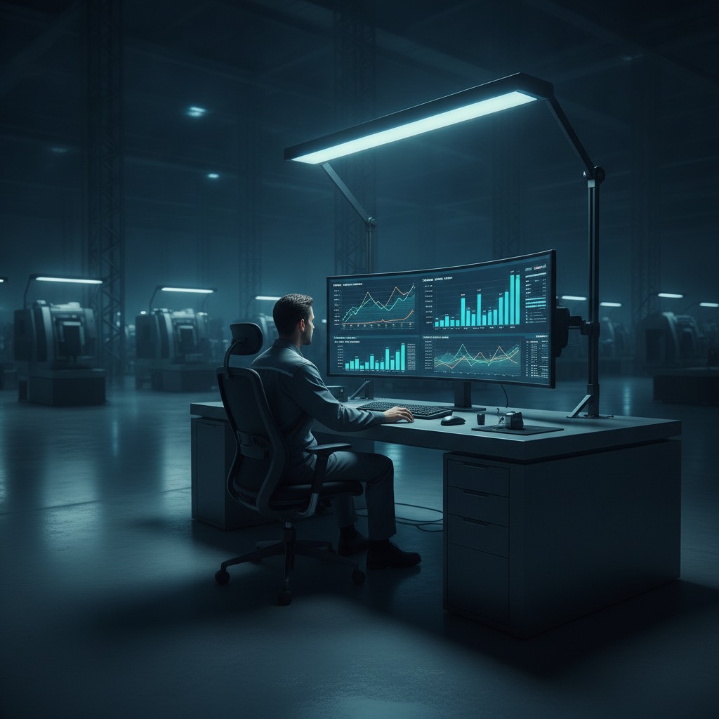 Comprador industrial analisando cotações de fornecedores no sistema ERP