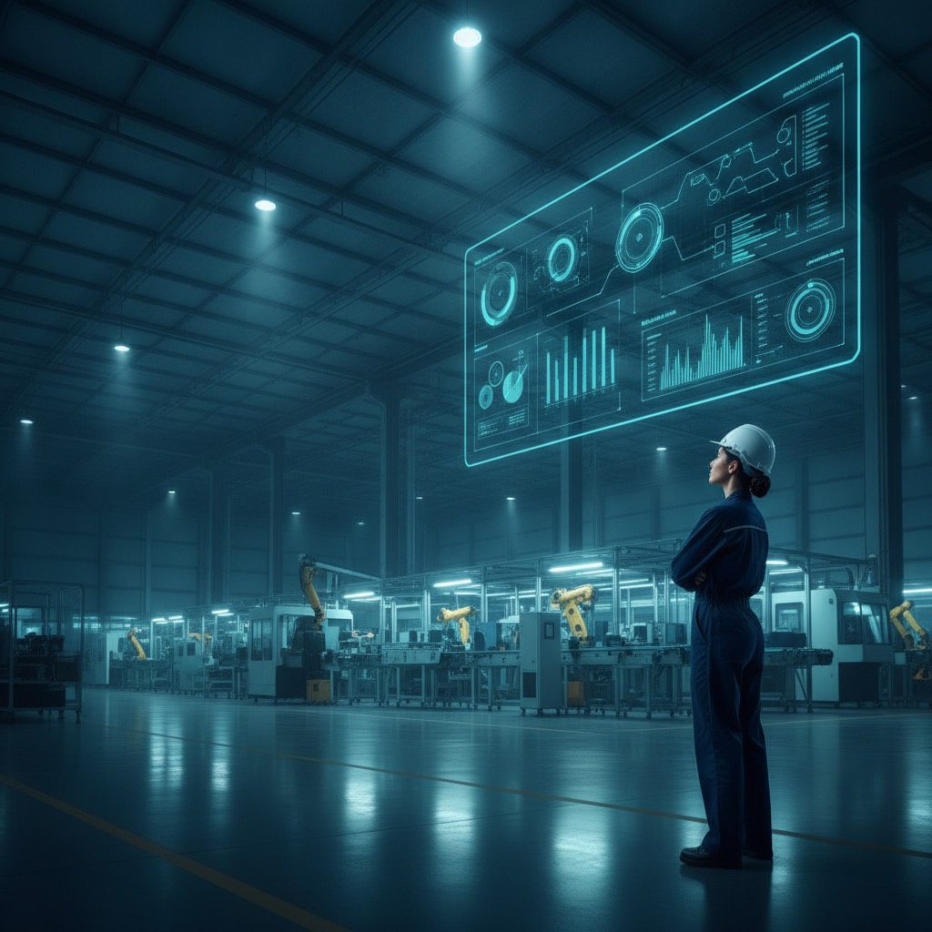 Gestor industrial analisando painel de controle operacional