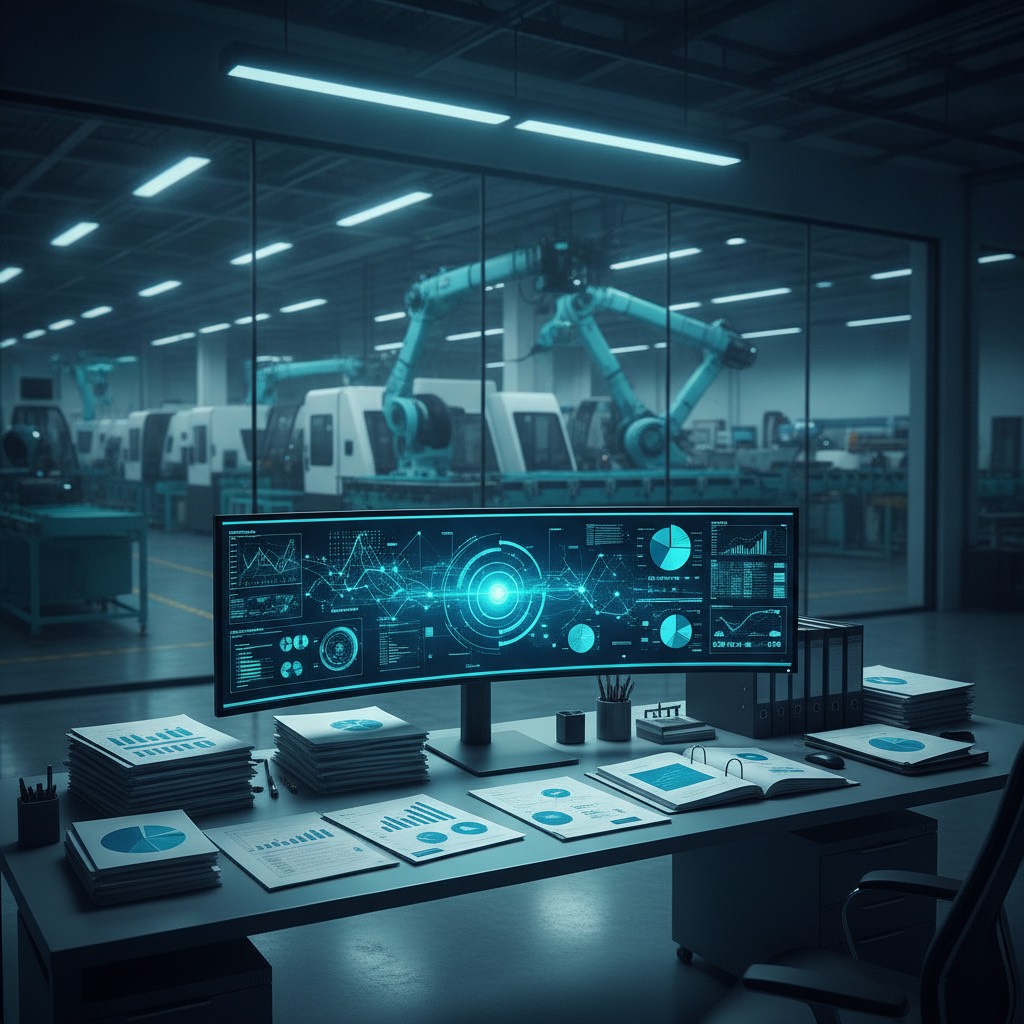 Contador e empresário industrial analisando documentos fiscais
