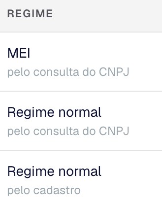 Regime do fornecedor identificado pela consulta do CNPJ ou pelo cadastro